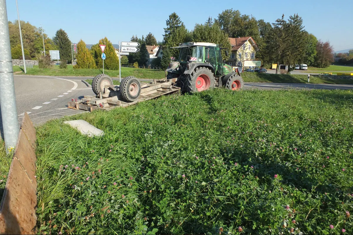 Widnau SG - Anhänger kippt um - Kartoffeln auf Fahrbahn ausgeleert