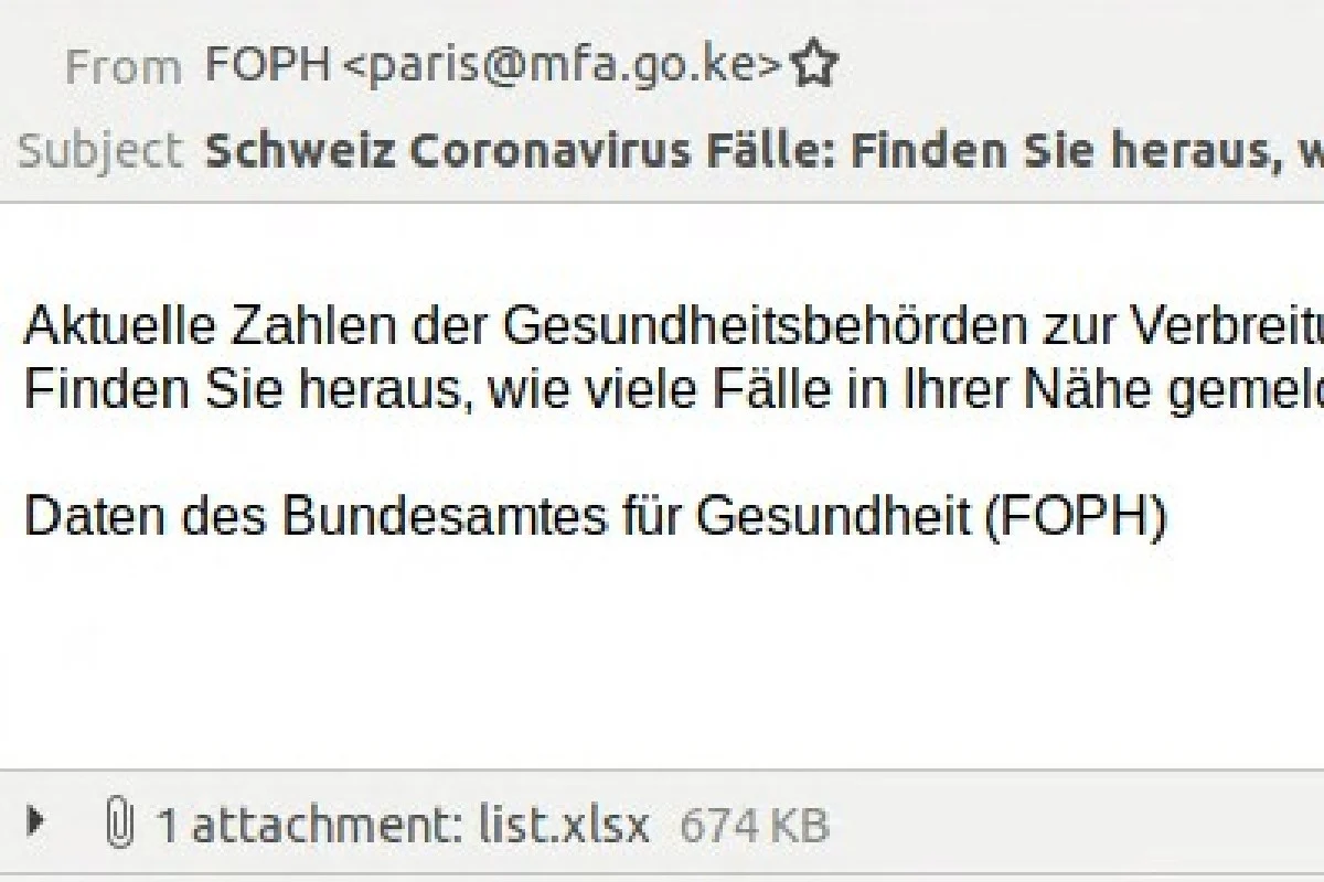 Coronavirus - Warnung vor gefälschten E-Mails im Namen des BAG