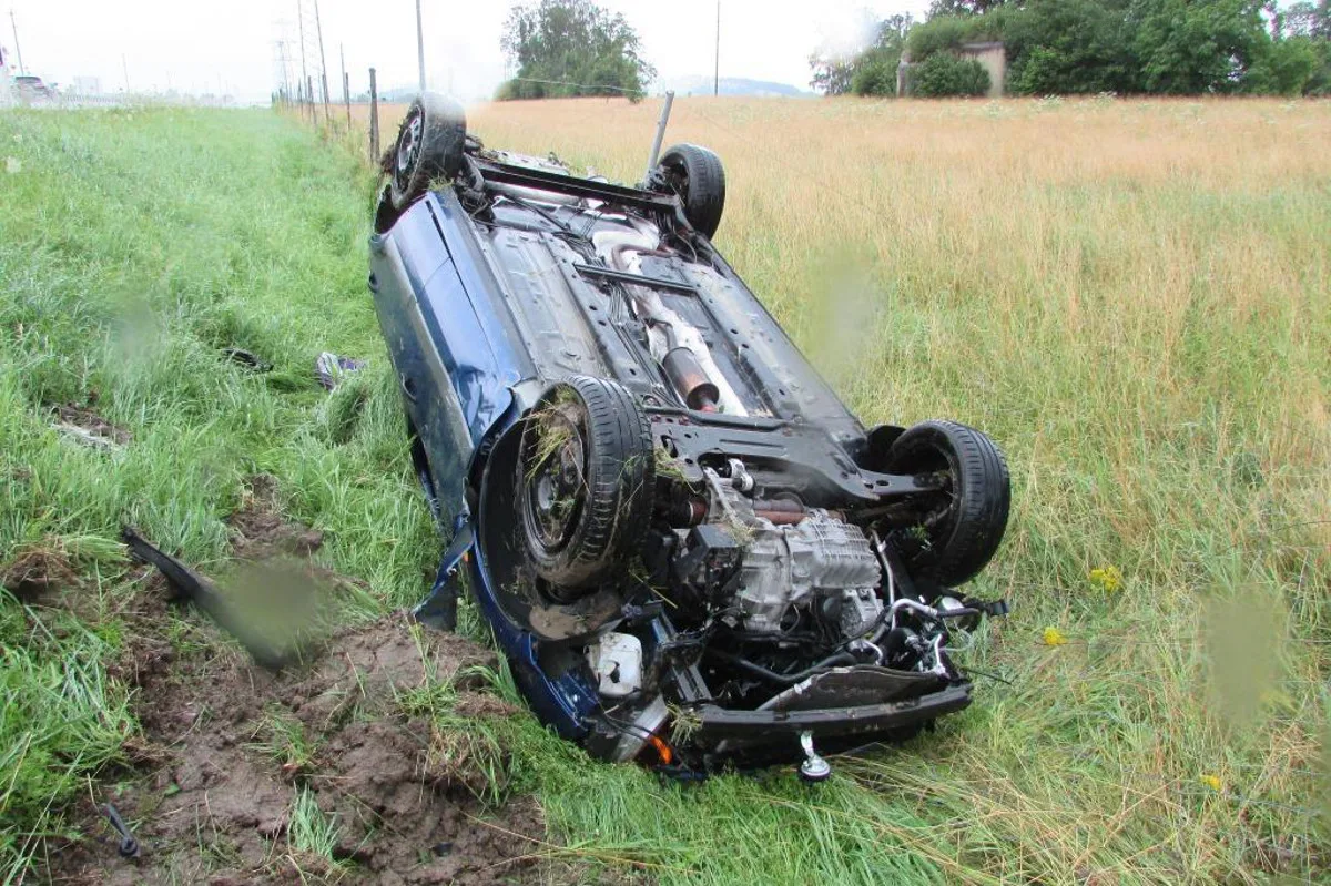 Bilten/A3: Auto durchschlägt Wildzaun