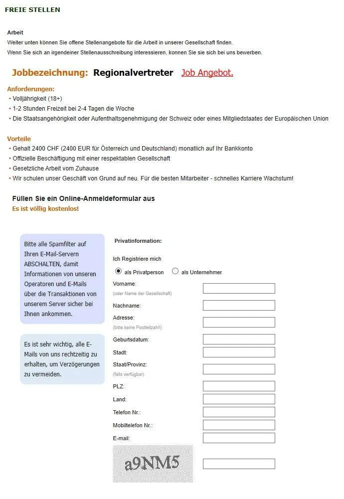 Achtung! - Betrüger rekrutieren Finanzagenten in der Schweiz