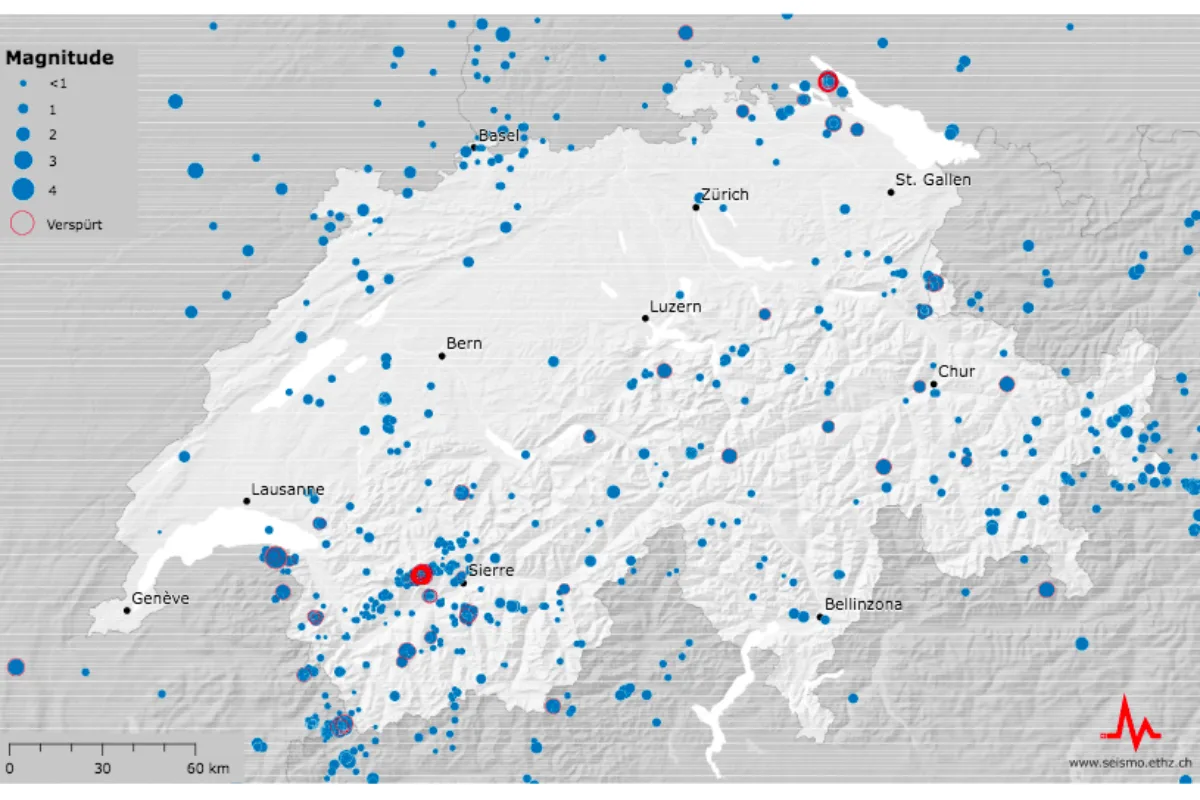 Doppelt so viele Erdbeben in der Schweiz im vergangenen Jahr 