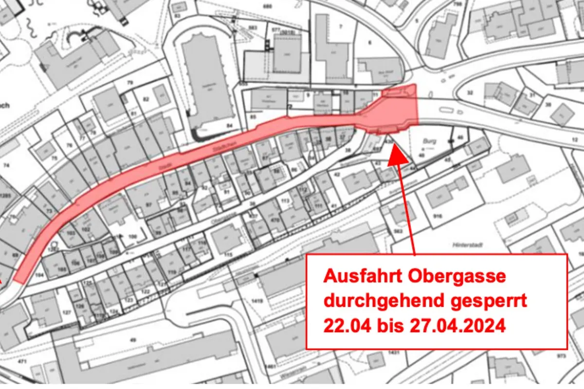 Uznach SG - Nachtsperrungen Städtchen vom 22. April bis 26. April 2024
