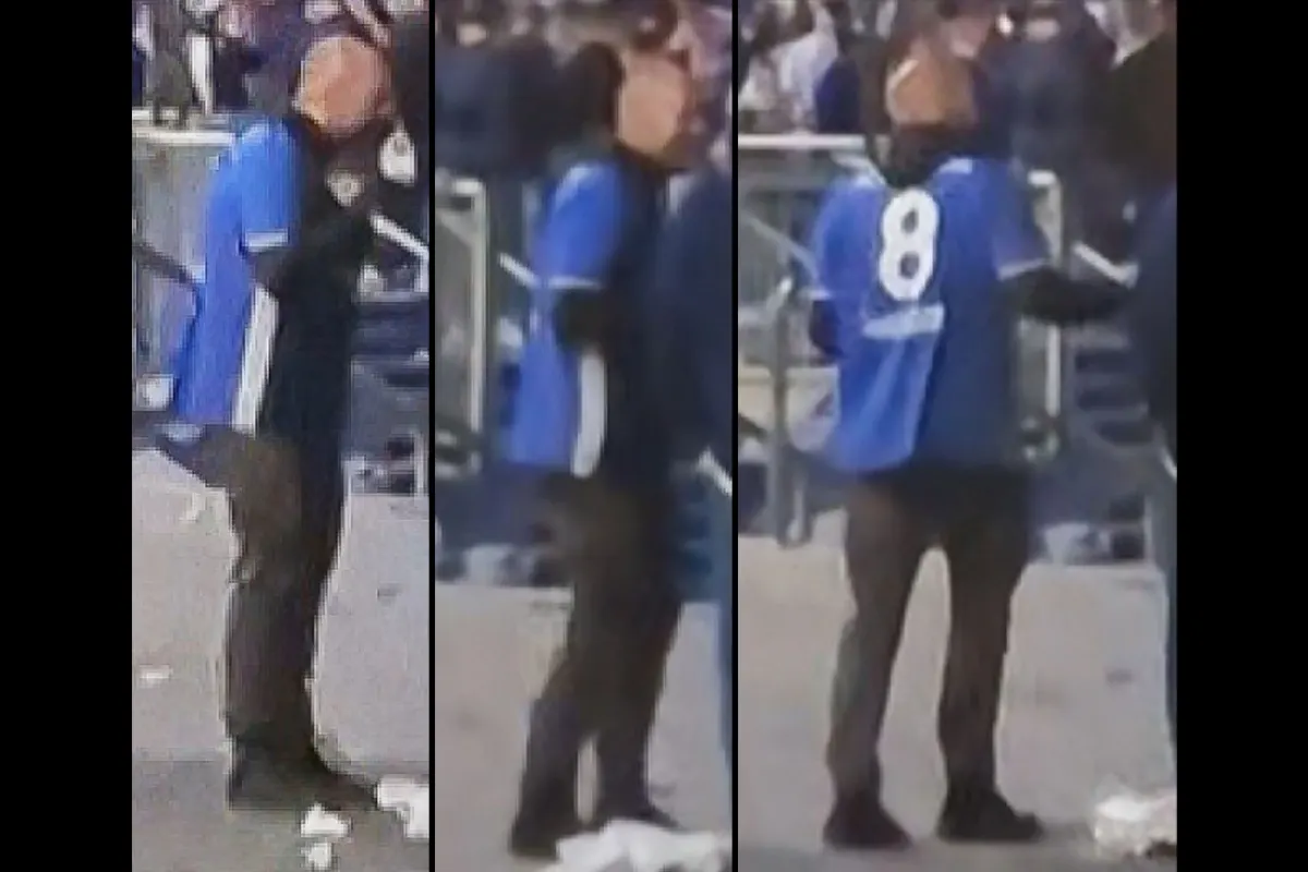 Die Dreiercollage zeigt eine Person in einem blauen Trikot mit der Nummer 8 aus verschiedenen Winkeln in einer Menschenmenge.