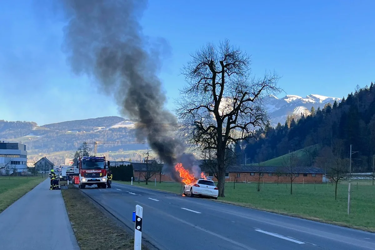 Werthenstein LU - Volkswagen brennt auf der Strasse aus