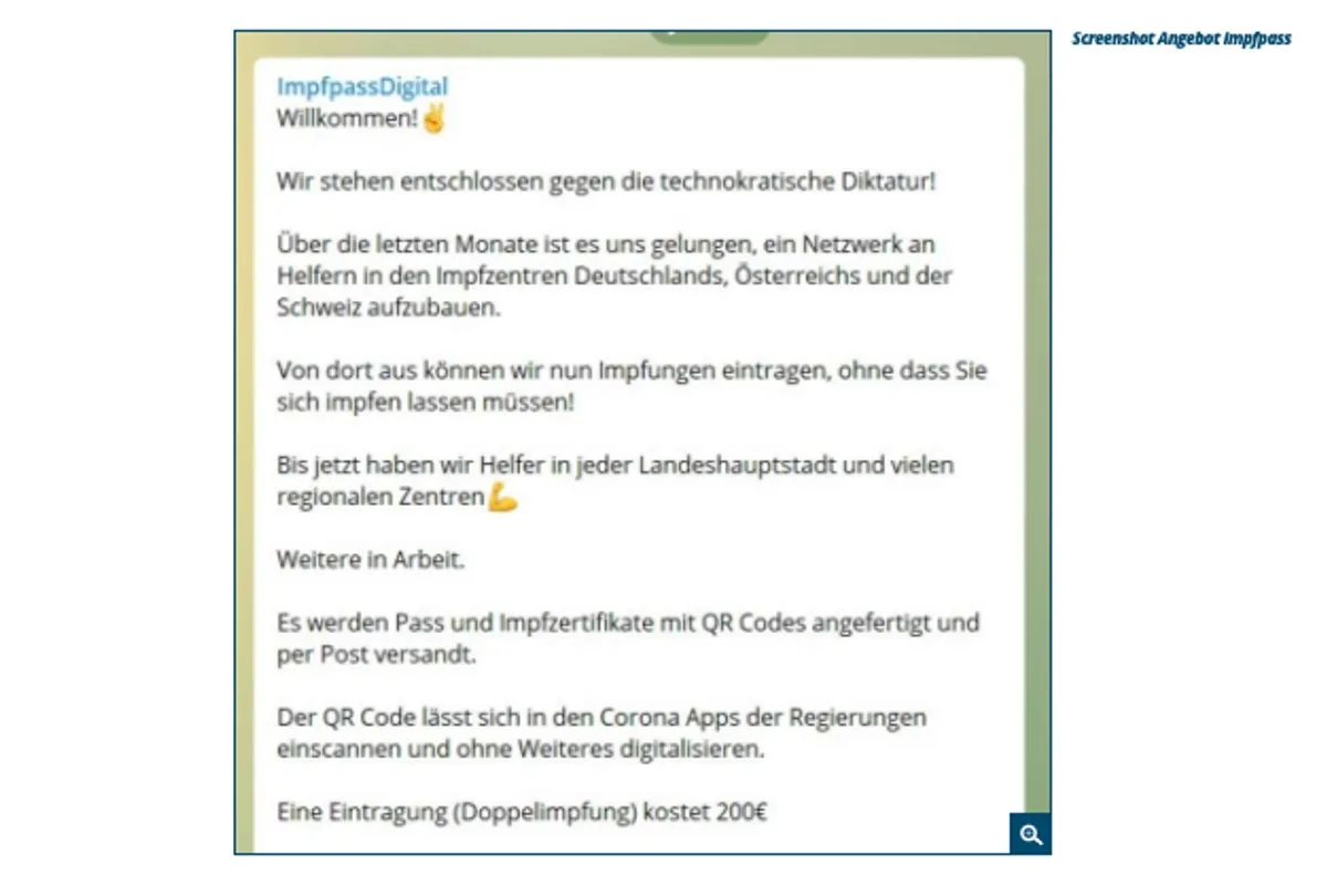 Warnung - Betrüger bieten "echte" Covid Zertifikate auf Telegram an - liefern aber nicht!