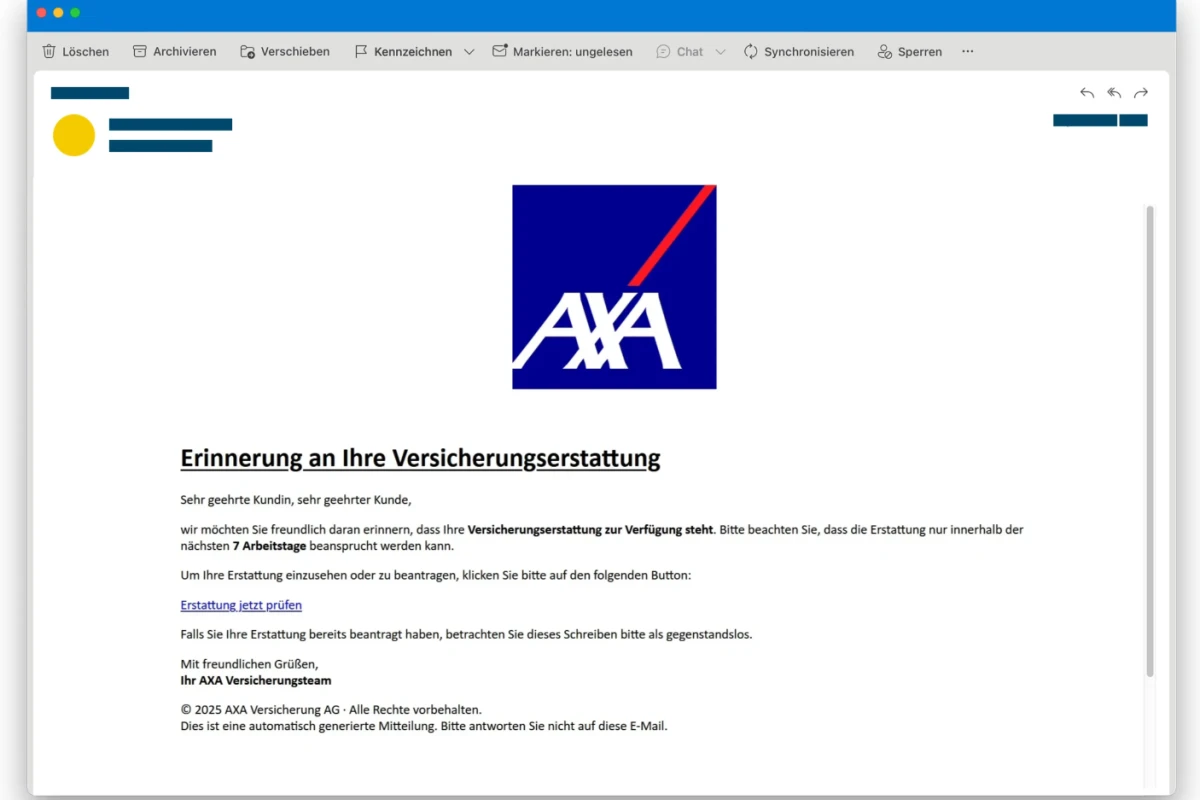 Betrug – Angebliche AXA-Mails versprechen Rückerstattung