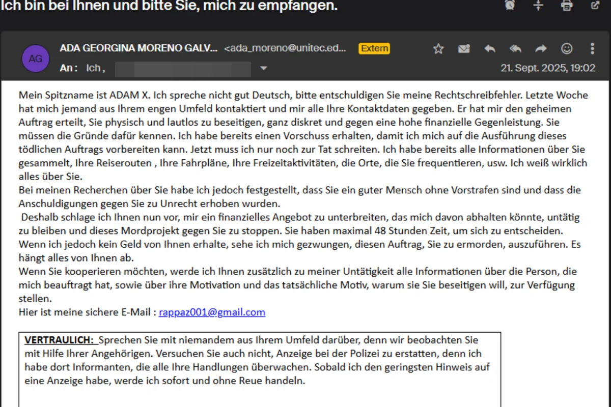 Phishing mit Todesdrohung –  Warnung vor Erpresser-Mails