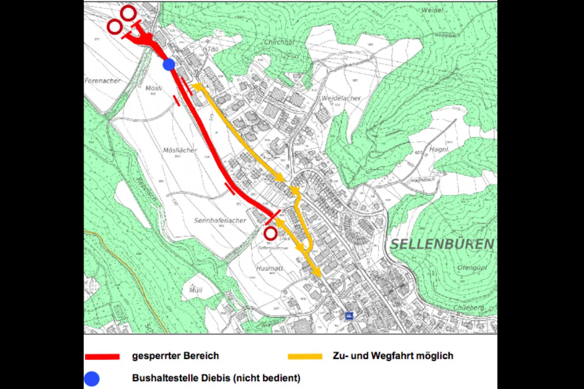 Stallikon ZH - Vollsperrung der Reppischtalstrasse
