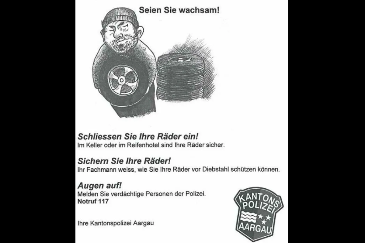 Aargau - Warnung vor Kompletträder-Dieben