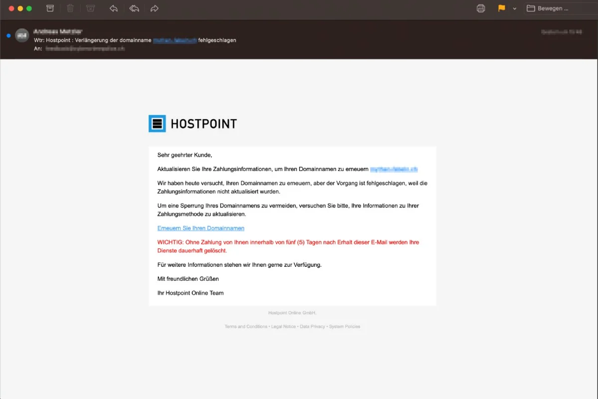 Tausende Hostpoint Phishing-Mails im Umlauf