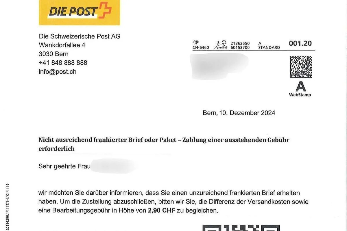 Betrug – Gefälschte Briefe von der angeblichen Schweizerischen Post im Umlauf