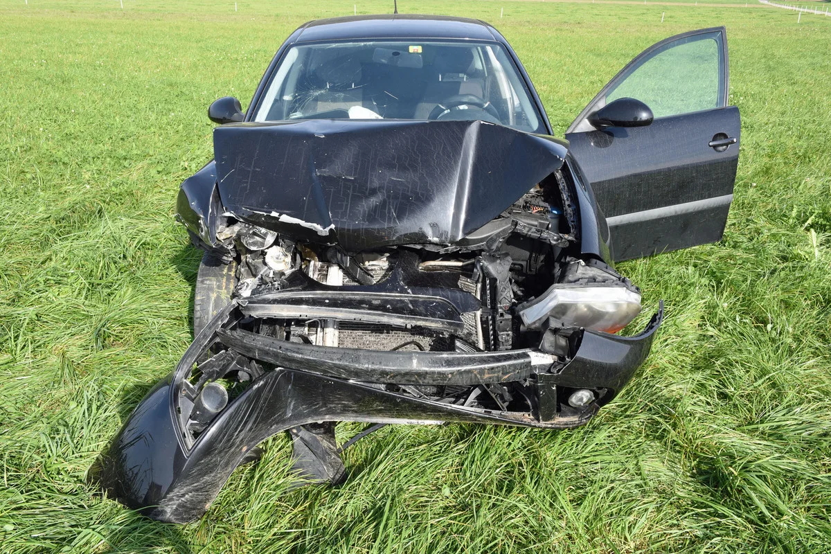 Dagmersellen LU - Autos landen nach Unfall im Wiesland