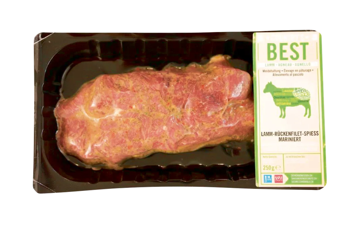 Öffentliche Warnung - Lamm-Rückenfilet-Spiess von Aldi Suisse mit falscher Etikette versehen 