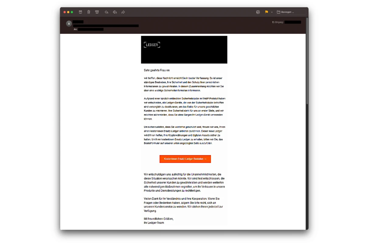 Cybercrime - Betrug im Namen von "Ledger"
