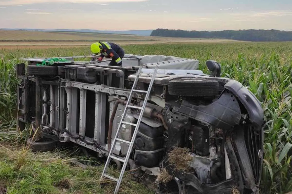 Großwetzdorf - Lkw liegt nach Crash mit Baum im Maisfeld