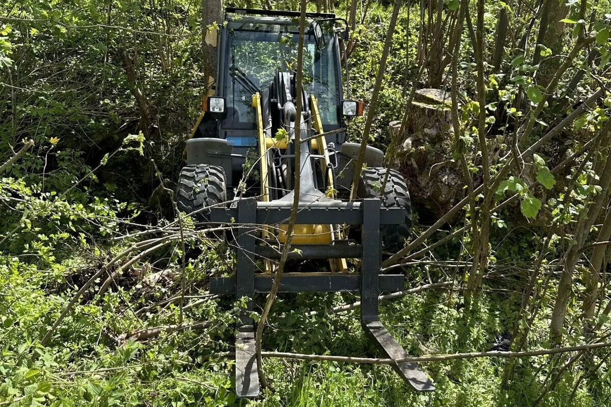 Wald AR - Radlader landet selbstständig im Bachbett