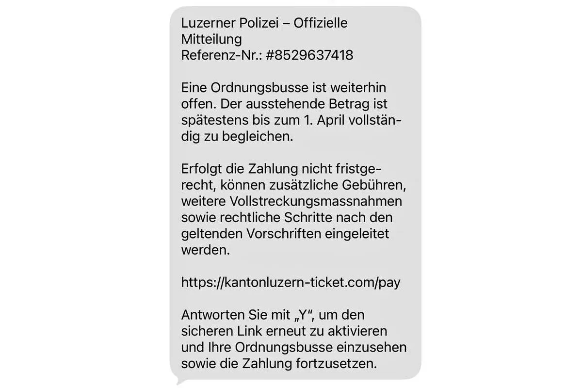 Kanton Luzern – Polizei warnt vor Phishing-SMS