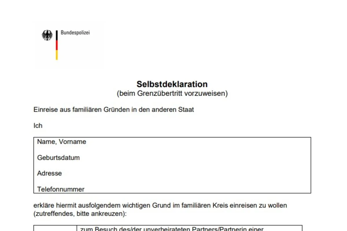 Lockerung der Grenzen - Formulare zur Selbsterklärung