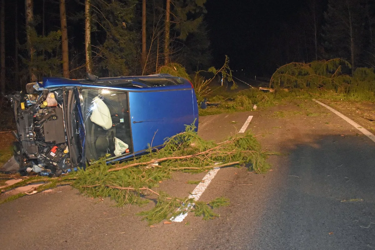 Kanton Luzern -  Tanne fällt vor Auto und verursacht Unfall - Weitere Probleme wegen Sturm "Sabine"