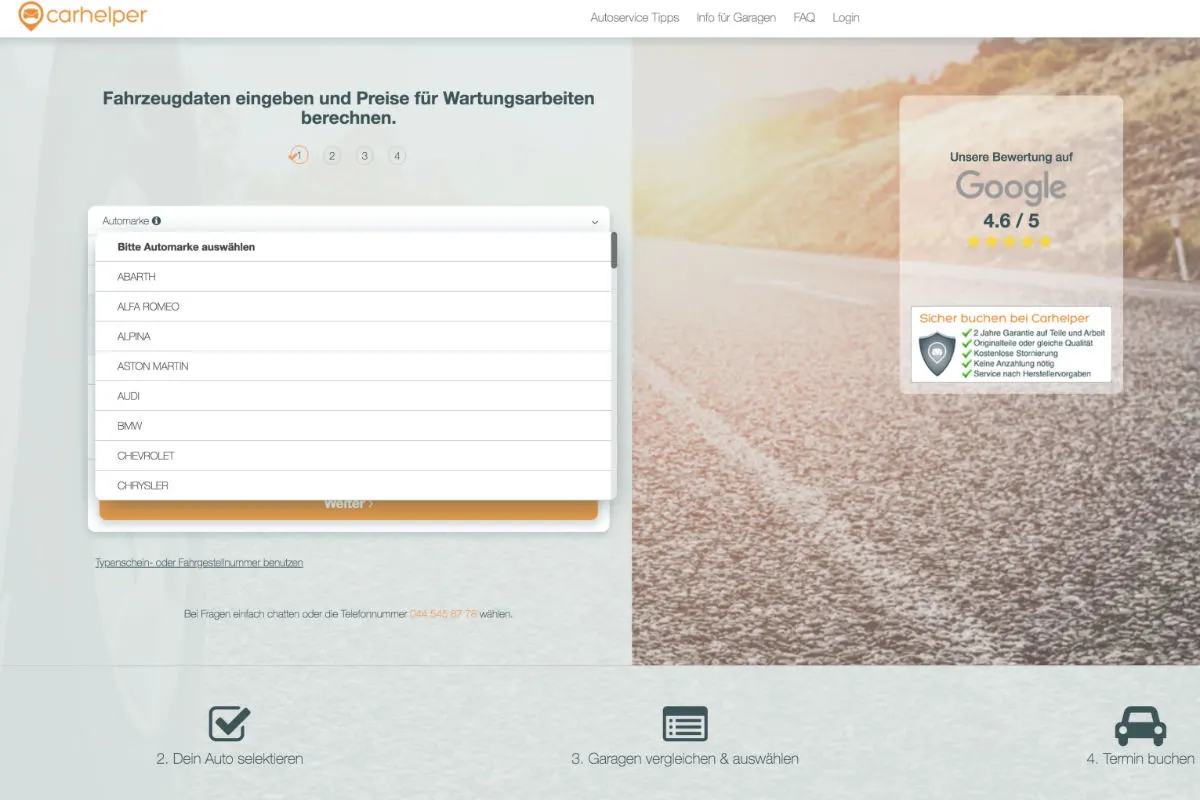 So einfach kann man heutzutage Autoservices per Mausklick buchen
