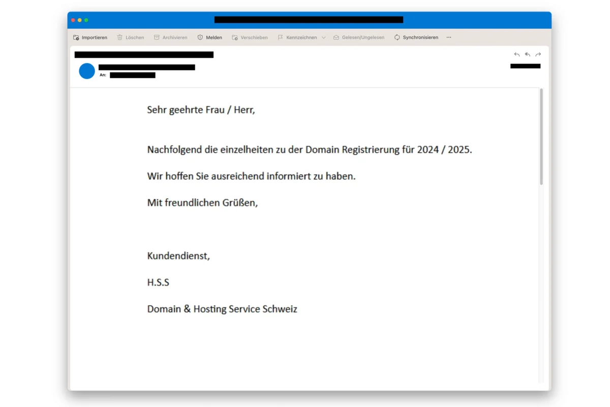 Vorsicht vor dieser betrügerischen Mail