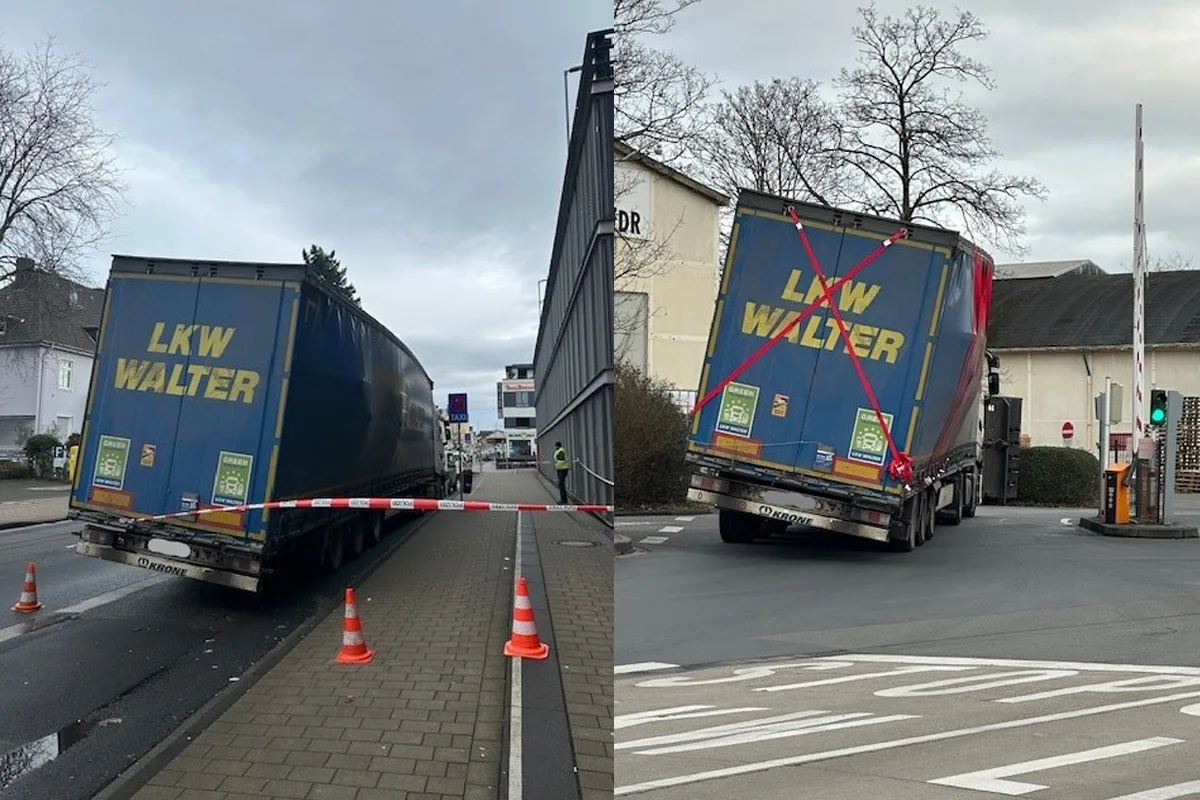 Troisdorf –  26-Tonnen-Ladung von Lkw verrutscht ungesichert