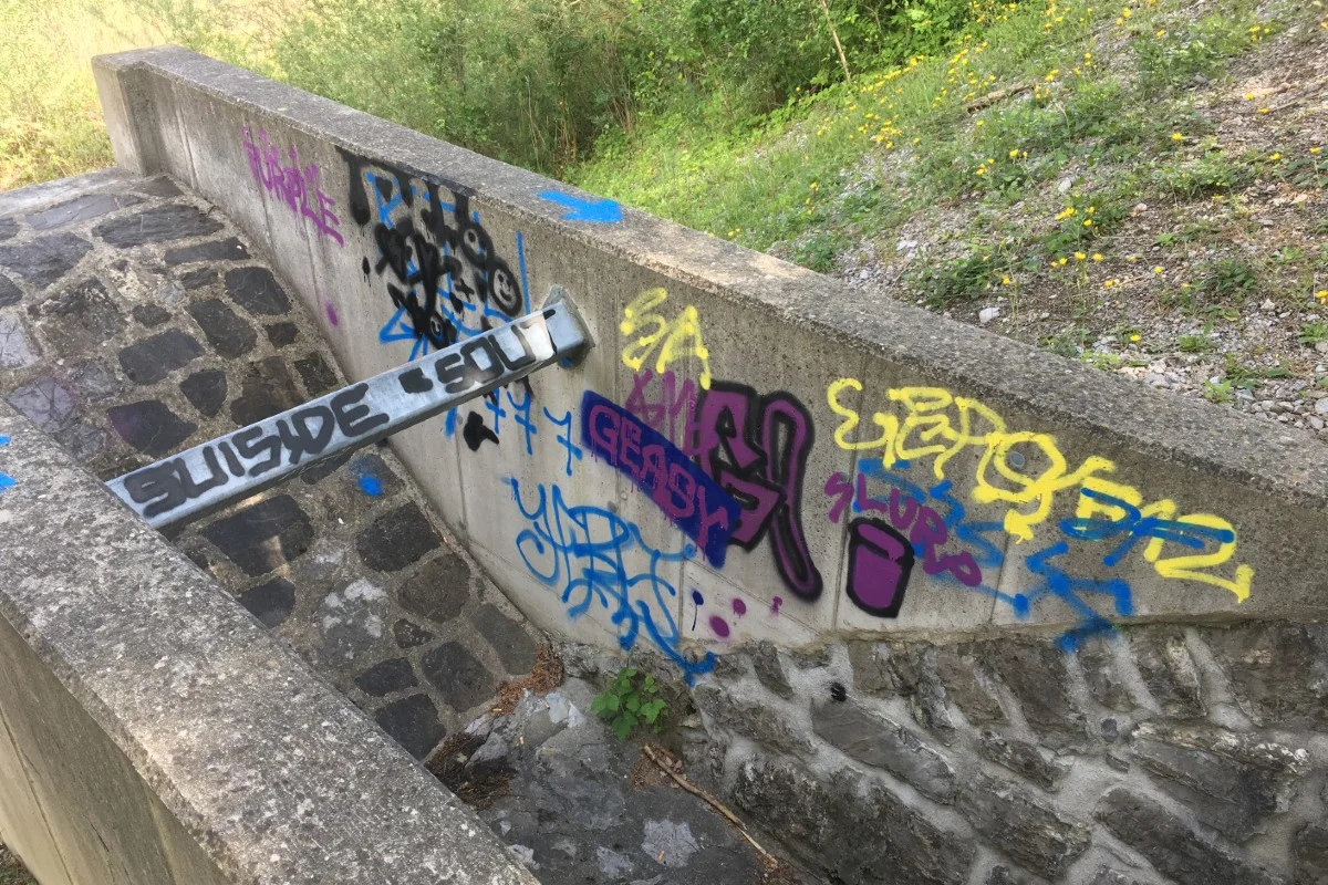 Schaan / Bendern FL  - Mauer besprayt und Auto beschädigt