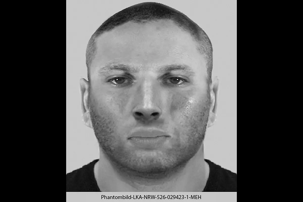 Das Phantombild zeigt das Gesicht einer unbekannten Person mit kurzen Haaren und markanten Gesichtszügen.
