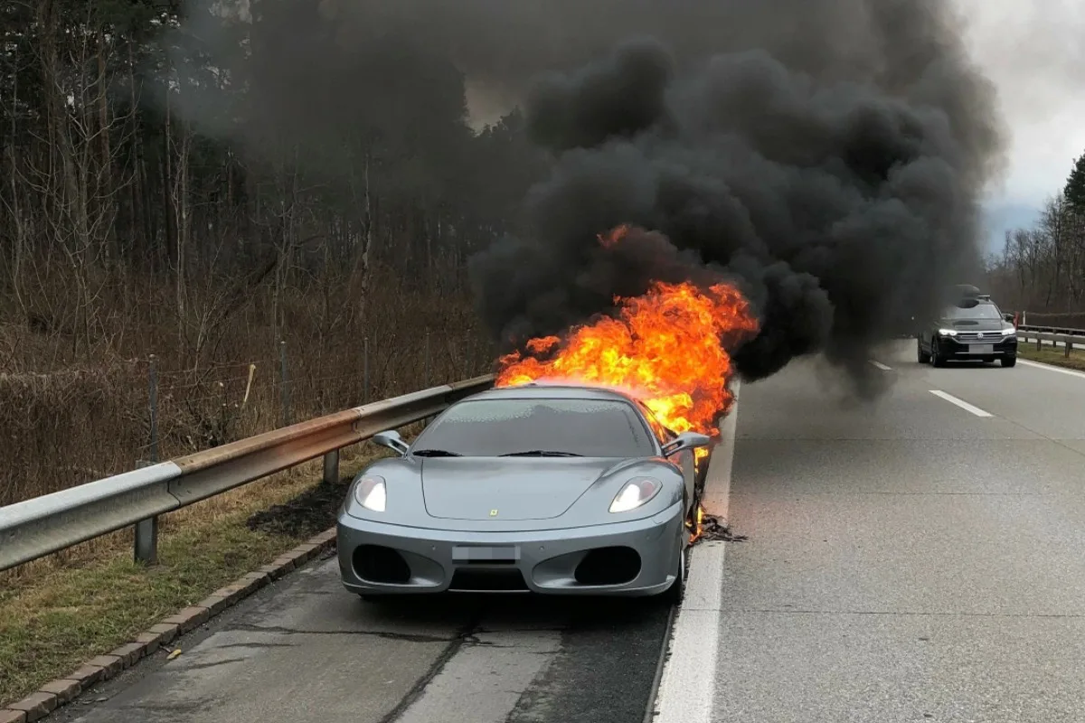 Sevelen SG - Ferrari gerät auf der A13 in Vollbrand!