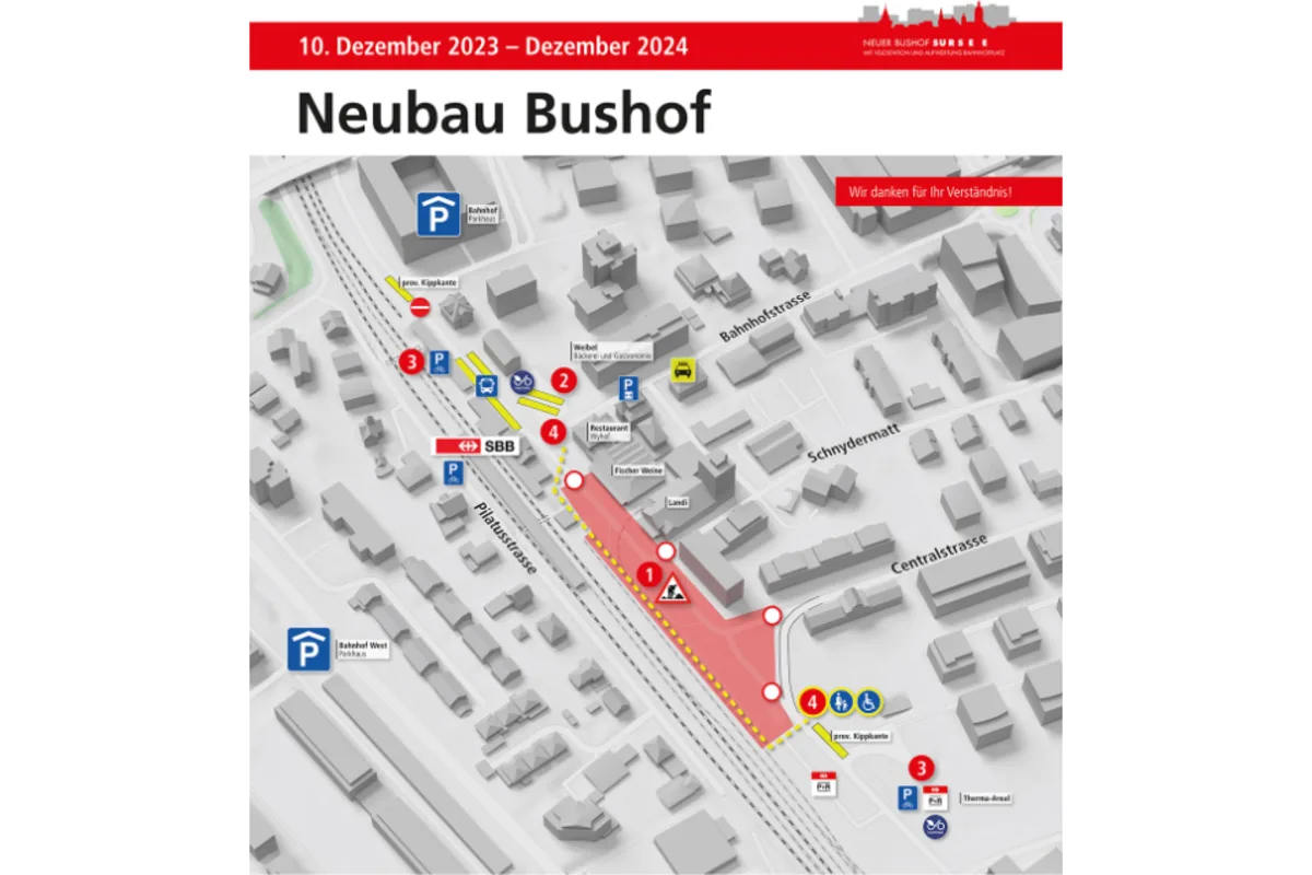 Sursee LU - Umgestaltung des Bahnhofareals - Es kommt zu diversen Sperrungen