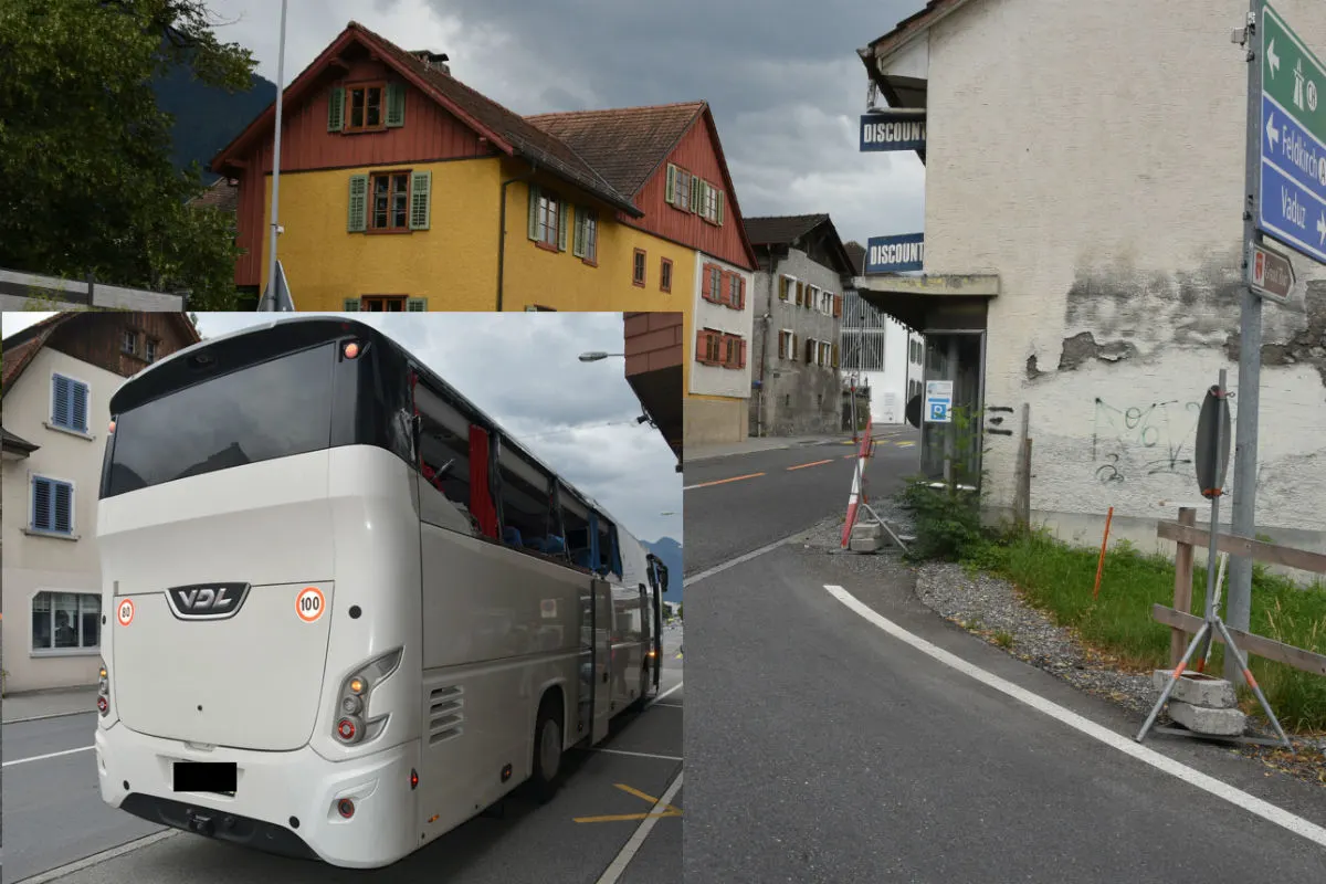 Schaan/Bendern FL - Reisebus und Autos verunfallt