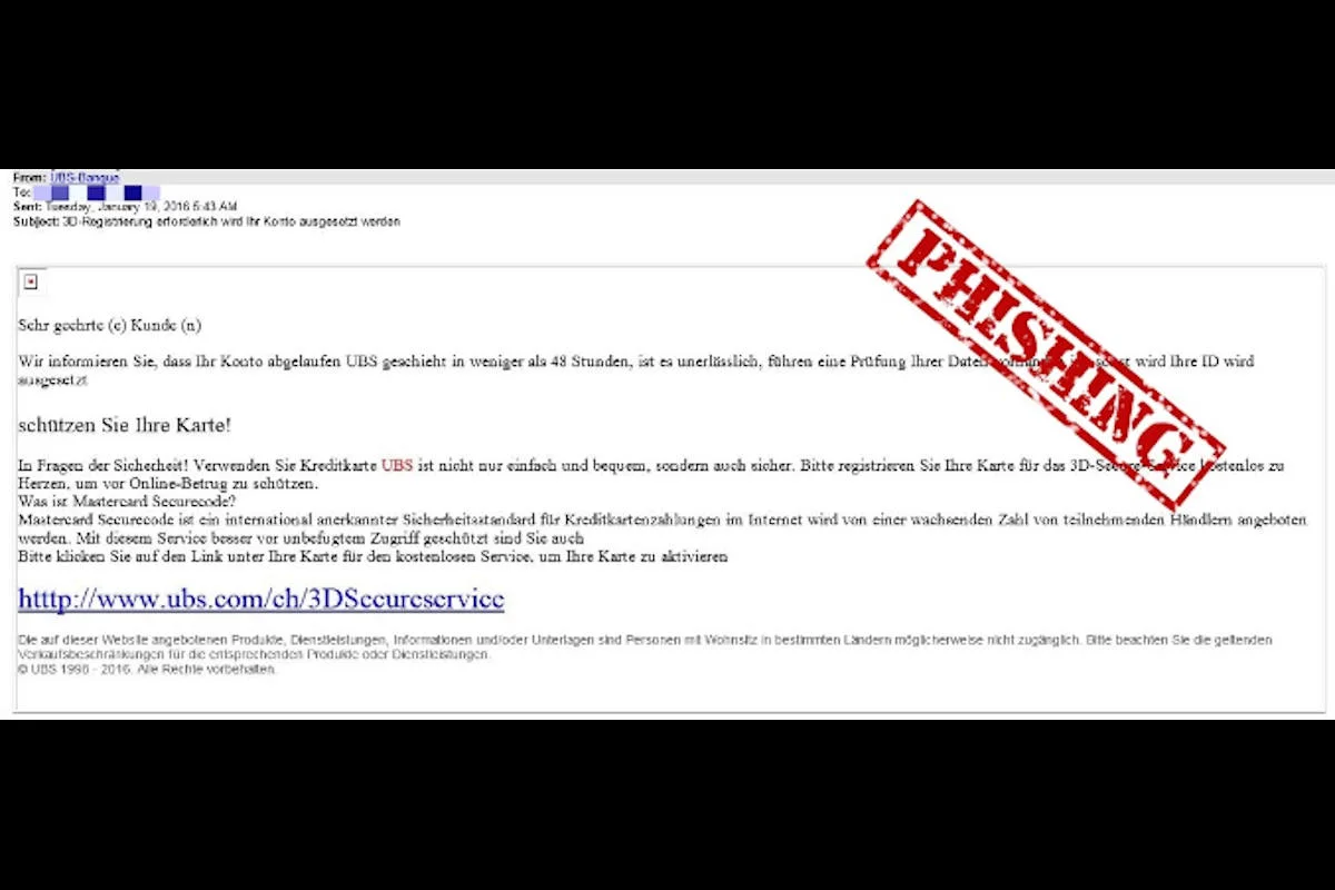 Achtung! Phishing-Mails im Namen der UBS im Umlauf