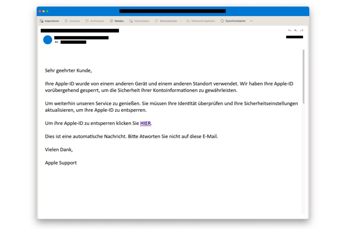 "Apple-ID gesperrt" - Betrügerische Mails im Umlauf