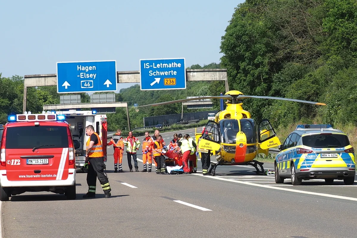 Heftiger Verkehrsunfall auf der BAB 46