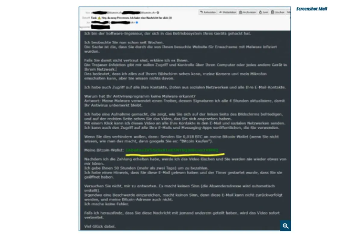 Warnung vor Sextortion Kampagne - Hey, du sexy Perverser. Ich habe eine Nachricht für dich