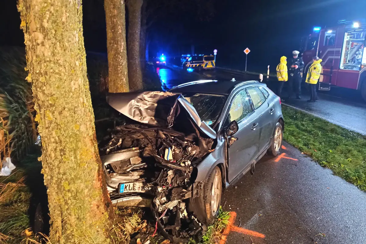 Bedburg-Hau – Gegen Baum geprallt – Fahrzeuginsassen schwer verletzt