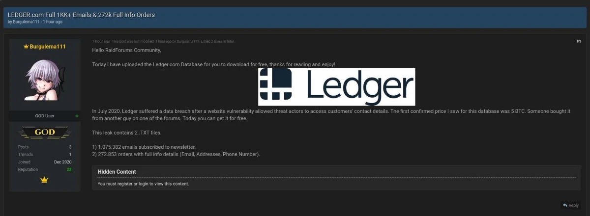 Bitcoin Ledger Leak - Rund 3000 Kunden in der Schweiz betroffen!