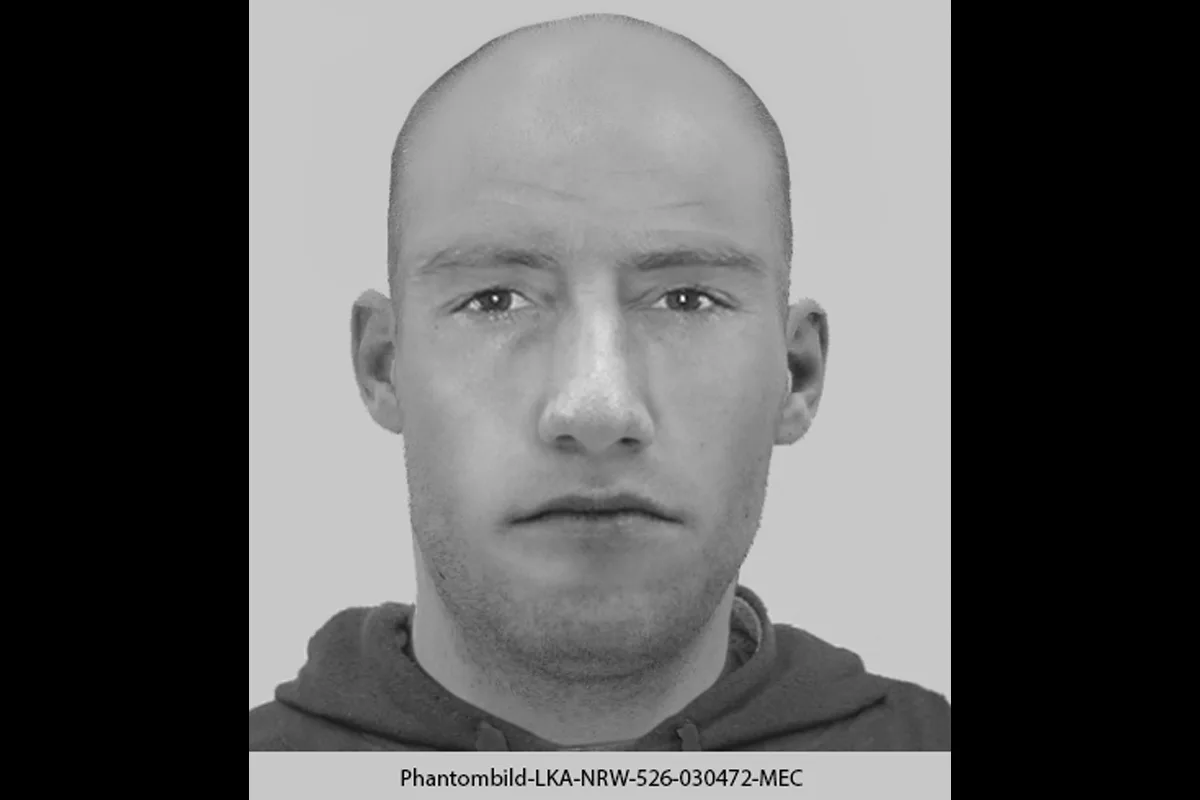 Ein Phantombild zeigt das Gesicht eines Mannes mit Glatze und ernster Miene. Das Bild stammt von der Polizei zur Unterstützung bei der Fahndung.