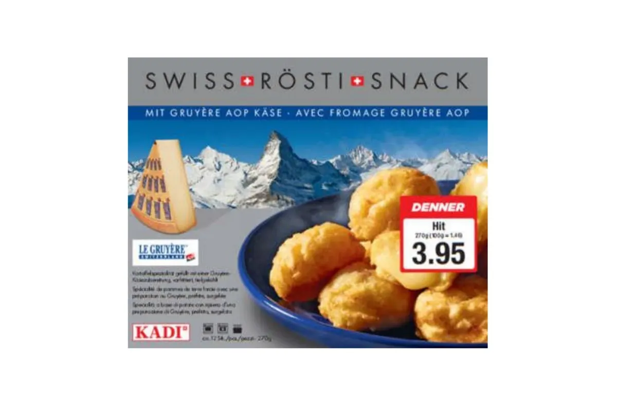Warnung - Rückruf wegen Glasteilen - Denner ruft «KADI Swiss Rösti Snack mit Gruyère AOP Käse zurück!