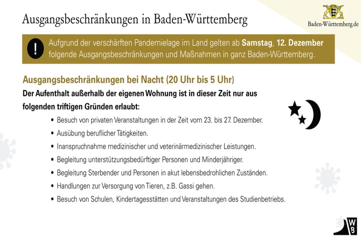 Baden-Württemberg erlässt landesweite Ausgangsbeschränkungen ab morgen Samstag