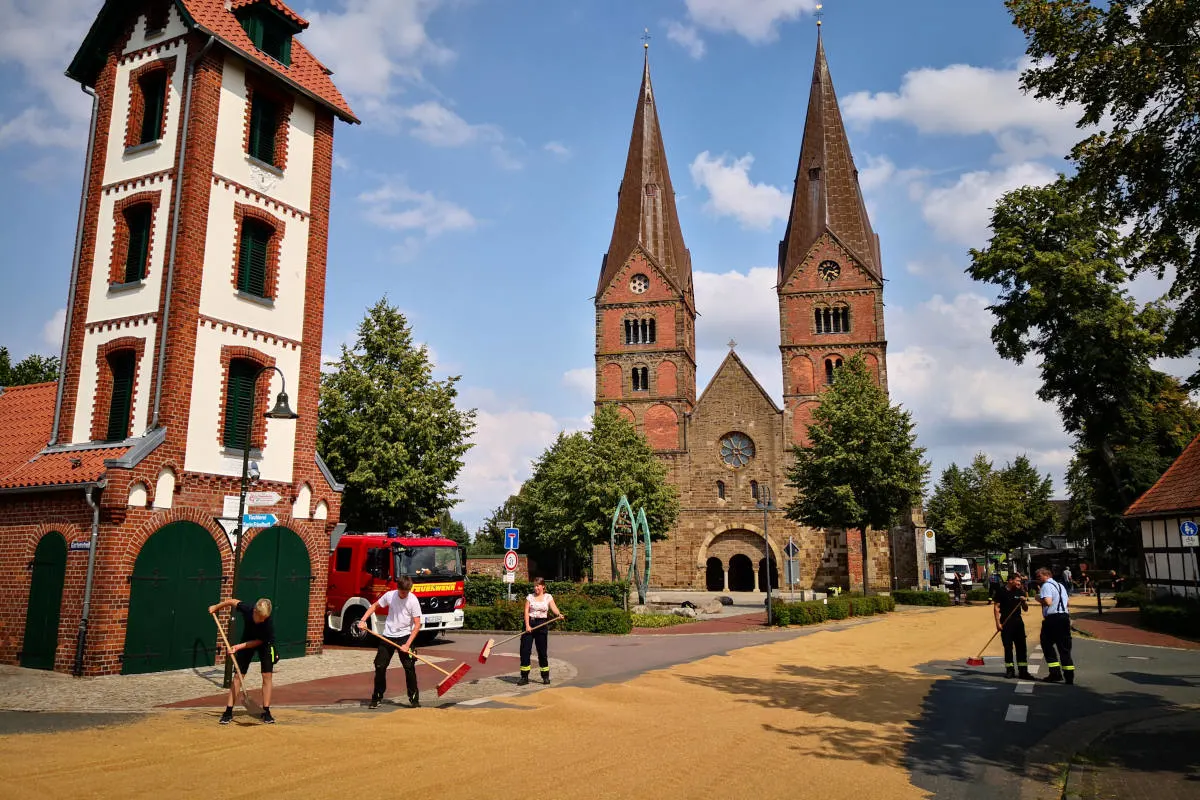 Zehn Tonnen Weizen auf Fahrbahn verteilt