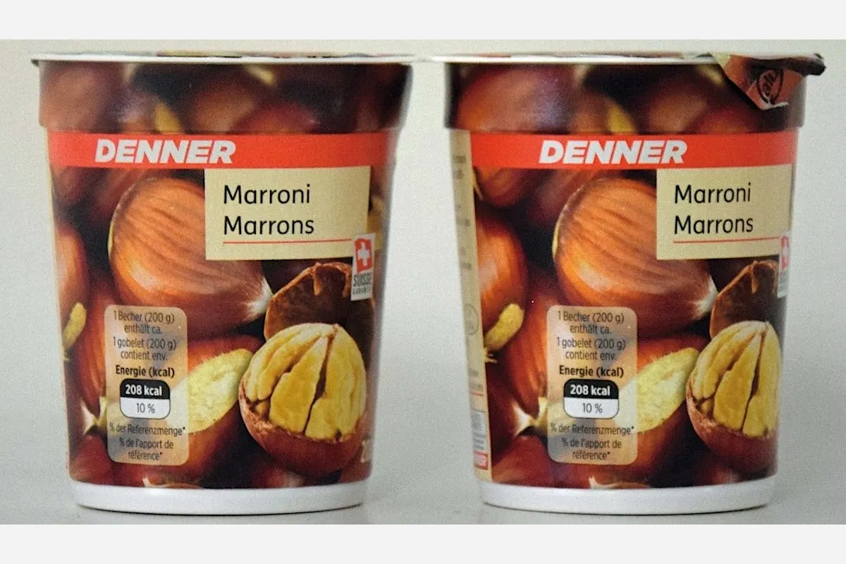 Glassplitter in Marroni Joghurt, verkauft bei Denner
