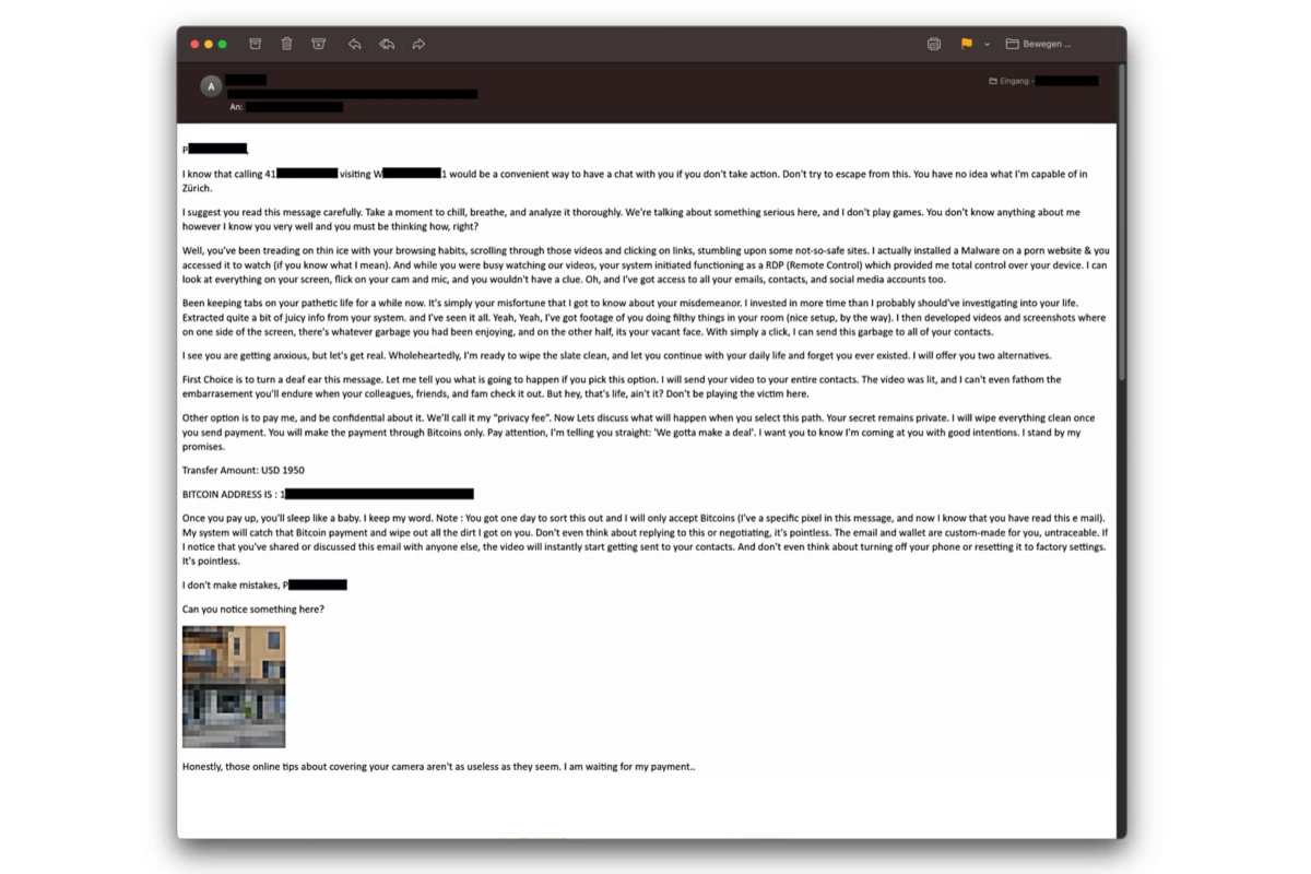 Fake-Erpressermails im Umlauf