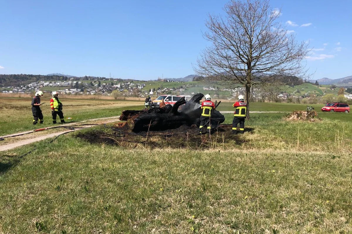 Tuggen SZ - Baumstamm in Brand geraden