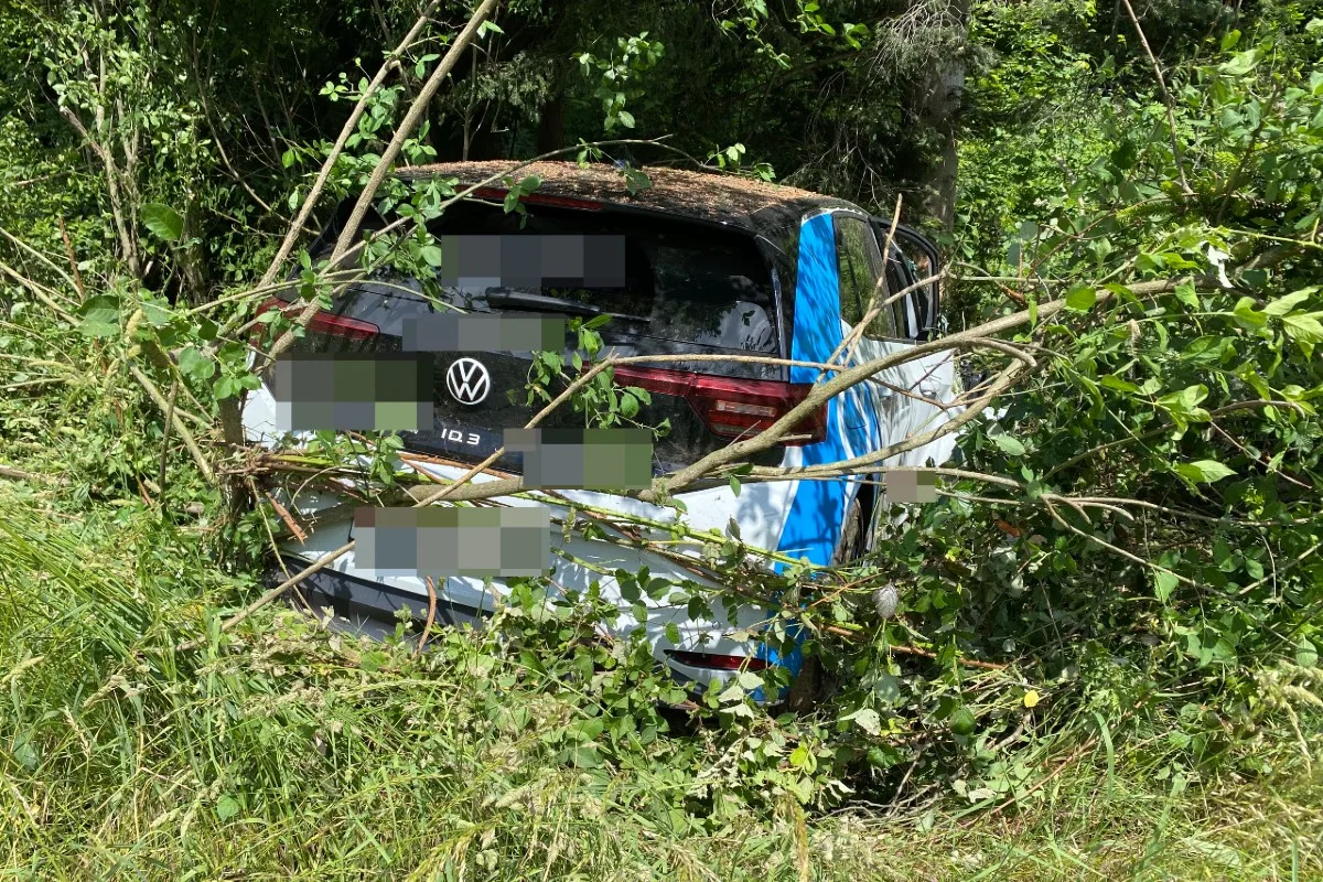 Lenzburg AG - Selbstunfall endet im Gebüsch neben der A1