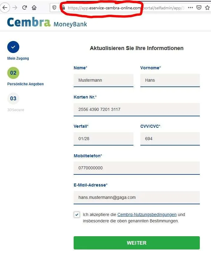 Phishing Email - Ihr Konto Cembra Money Bank wurde begrenzt