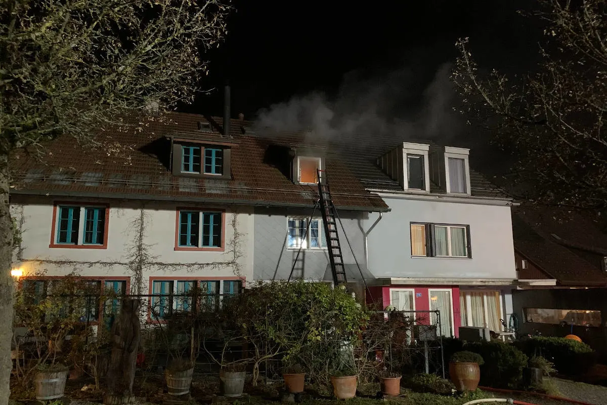 Binz ZH - Drei verletzte Personen bei Brand in Flarzhaus