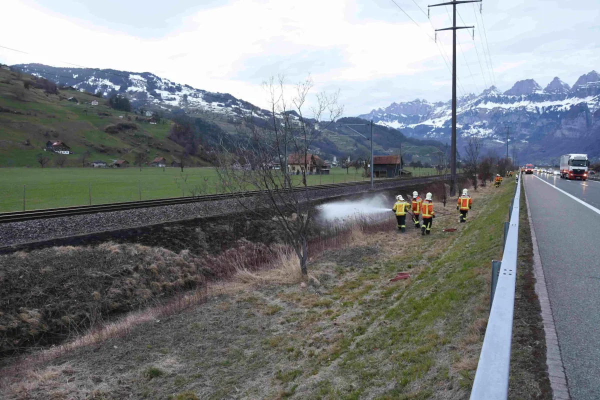 Flums Hochwiese SG - Böschungsbrand aufgrund Funkensprung
