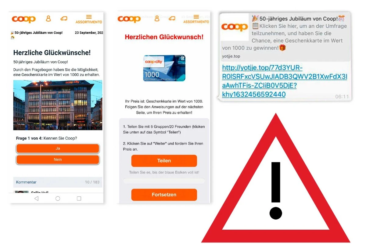 Warnung - Phishing-Betrug im Namen von Coop auf Whatsapp im Umlauf