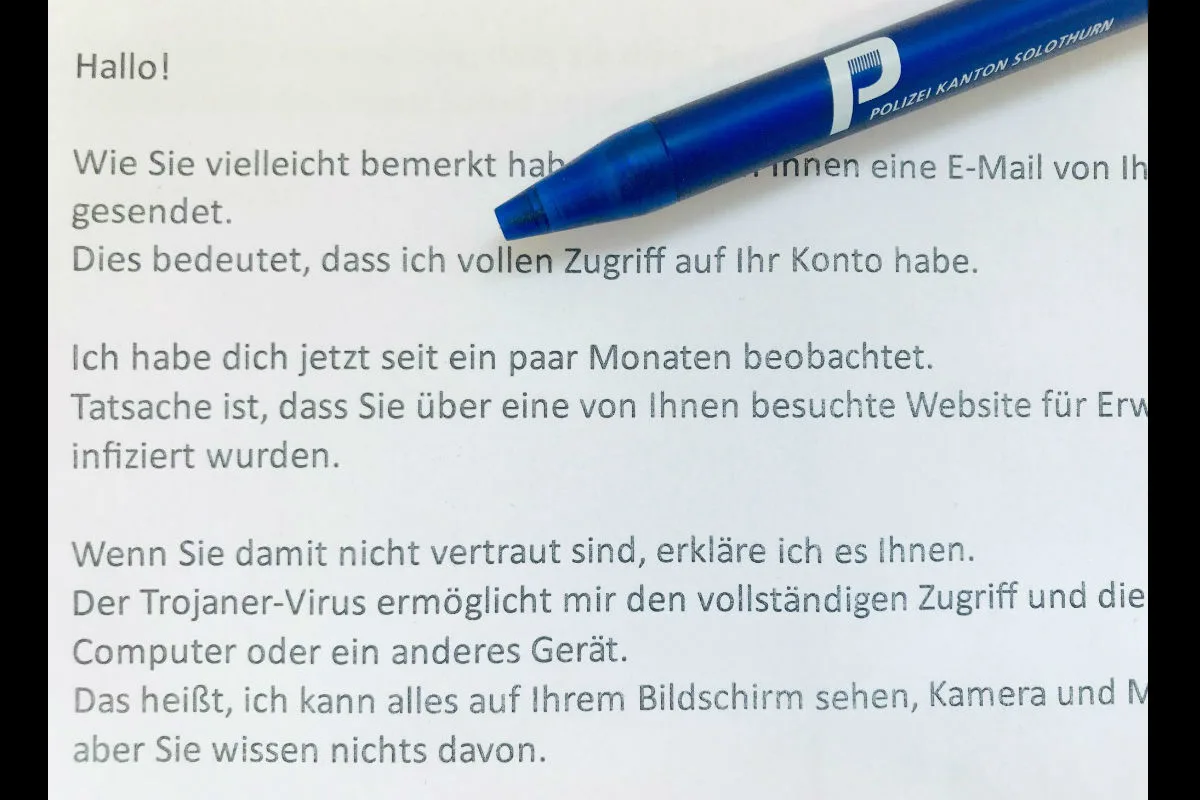 Kanton SO - Erneut erpresserische E-Mails in Umlauf   